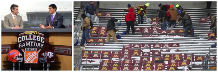 Typical Gameday in the South, while students shovel snow out of the Minnesota stadium prior to last Saturday's game!
